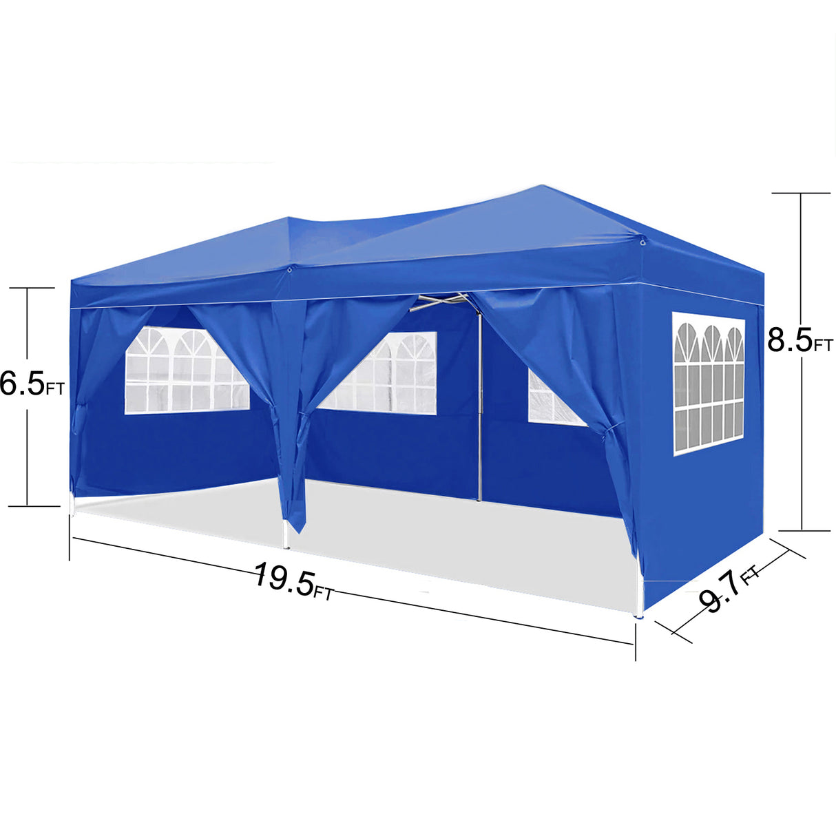 Tente pliante portative extérieure d'auvent EZ Pop Up de 10'x20' avec 6 parois latérales amovibles + sac de transport + sac de poids 4 pièces-bleu