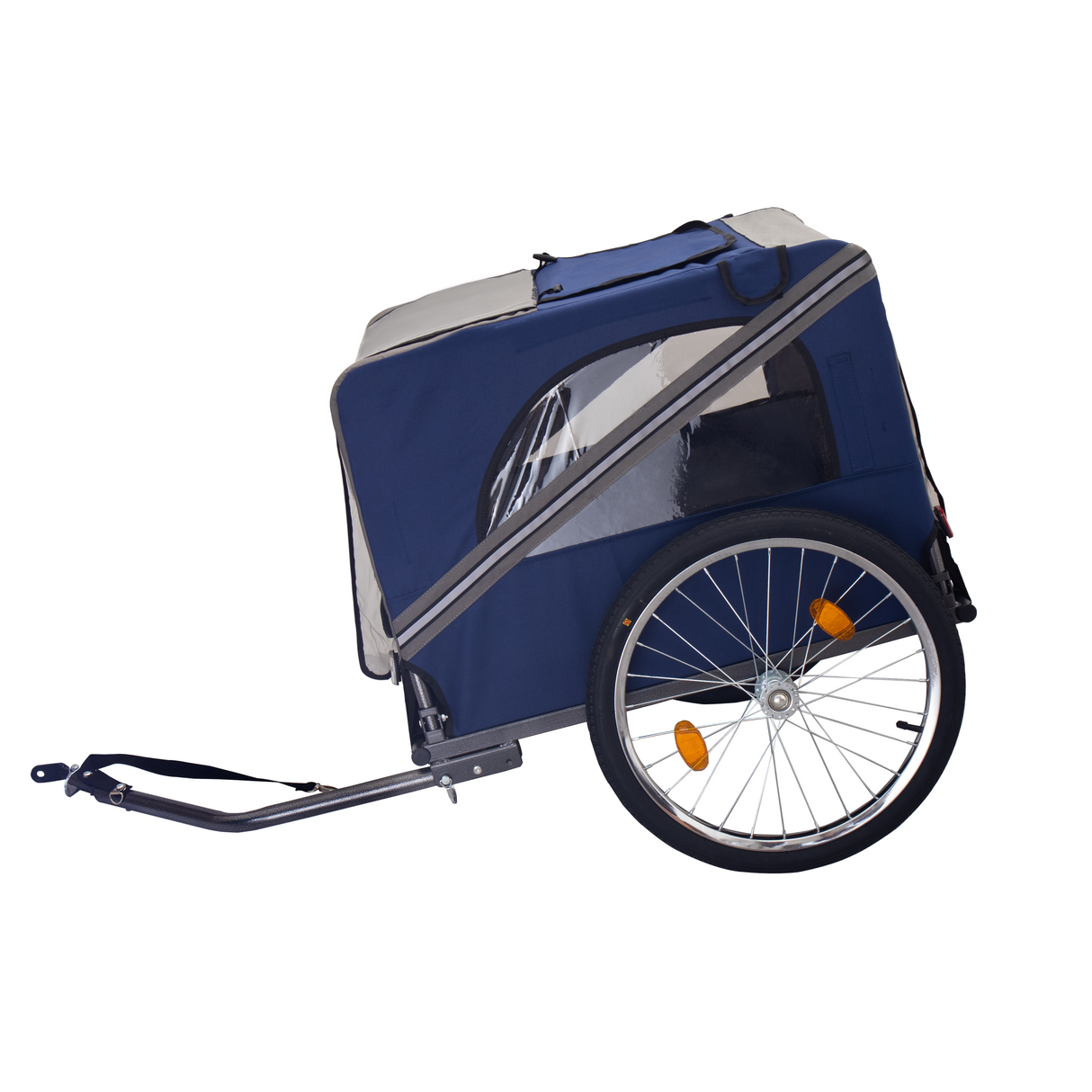 Dog Bike Trailer Breathable Mesh Dog Cart with 3 Entrances Safety Flag 8 Reflectors Folding Pet Carrier Wagon with 20 Inch Wheels Bicycle Carrier for Medium and Small Sized Dogs Blue Gray