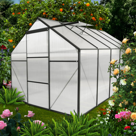 6x10 FT Polycarbonate Greenhouse Raised Base at Anchor Aluminum Heavy Duty Walk-in para sa Outdoor Backyard sa All Season Black