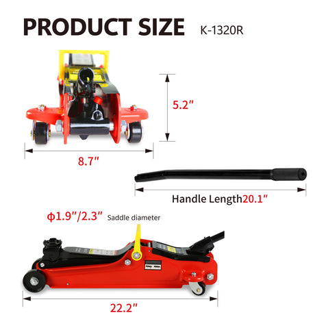 Floor Jack 2 Ton Low Profile Floor Jack +3T Jack Stand Tire Repair Kit L-Wrench Heavy Duty Steel Racing Floor Jack with Single Piston Quick Lift Pump, Floor Jack Lifting Range 3.3"-15.2"