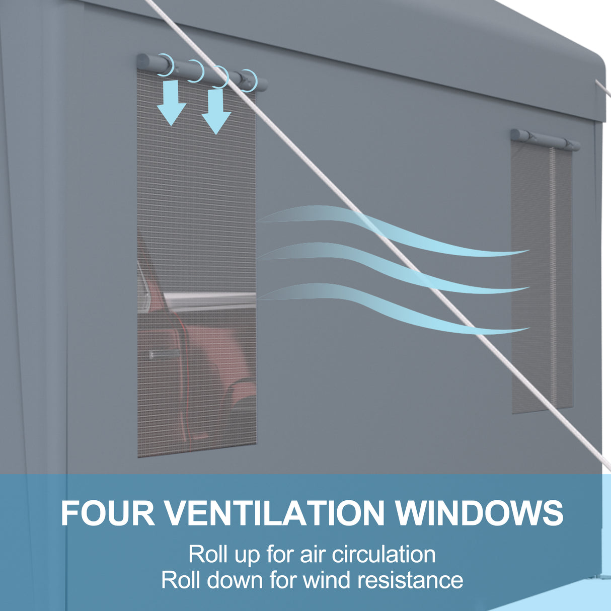 Abri d'auto 10' x 20', auvent de garage portable robuste avec 2 portes enroulables et 4 fenêtres ventilées - gris