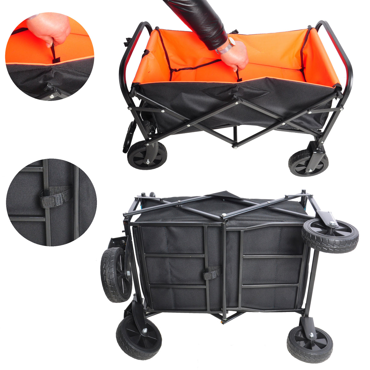 Mini Folding Wagon Garden Shopping Beach Cart Black Yellow