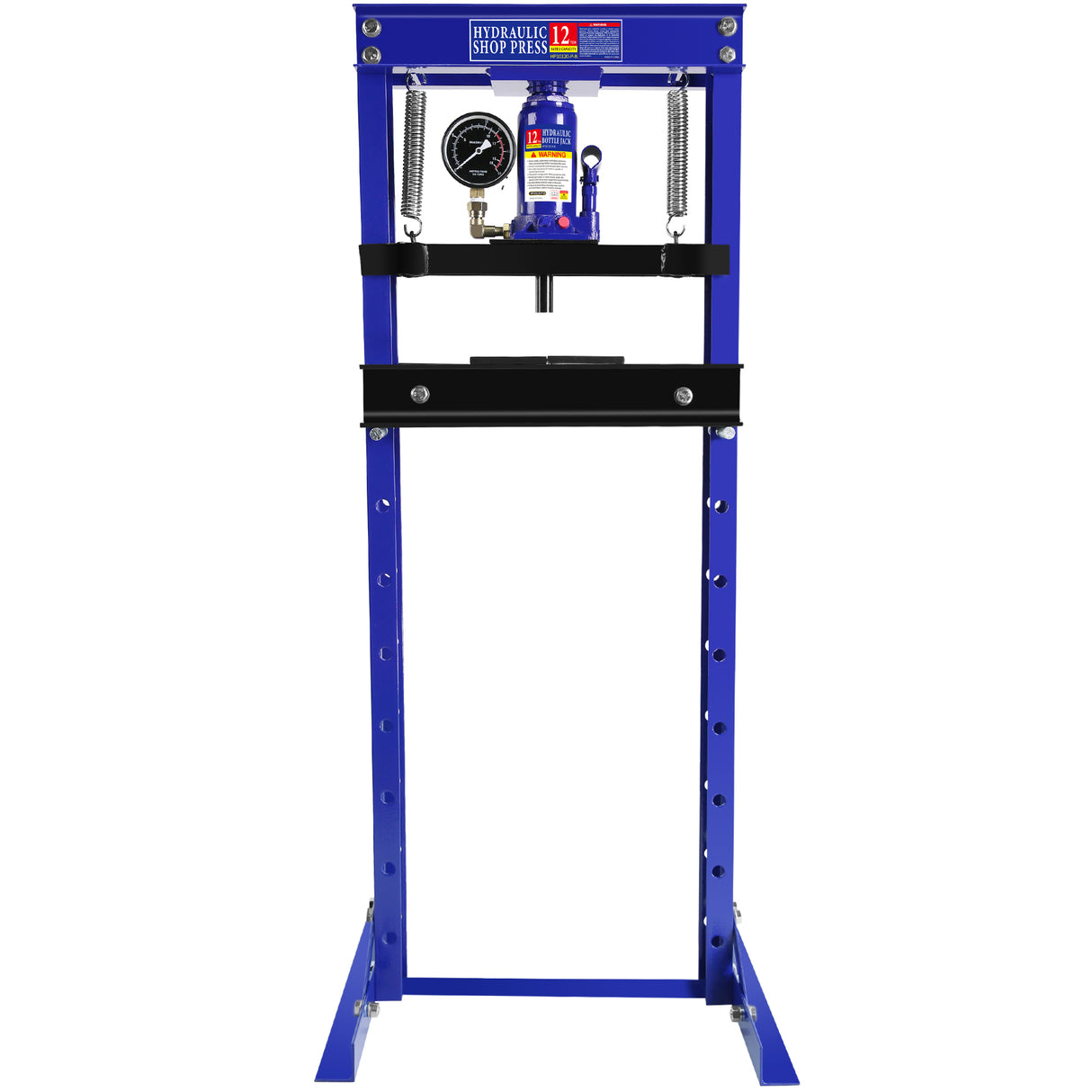 Steel H-Frame Hydraulic Shop Press with Stamping Plates to Bend Straighten or Press Parts with A Pressure Gauge Install Bearings and U-Joints 12 Ton (24,000 lb) Capacity