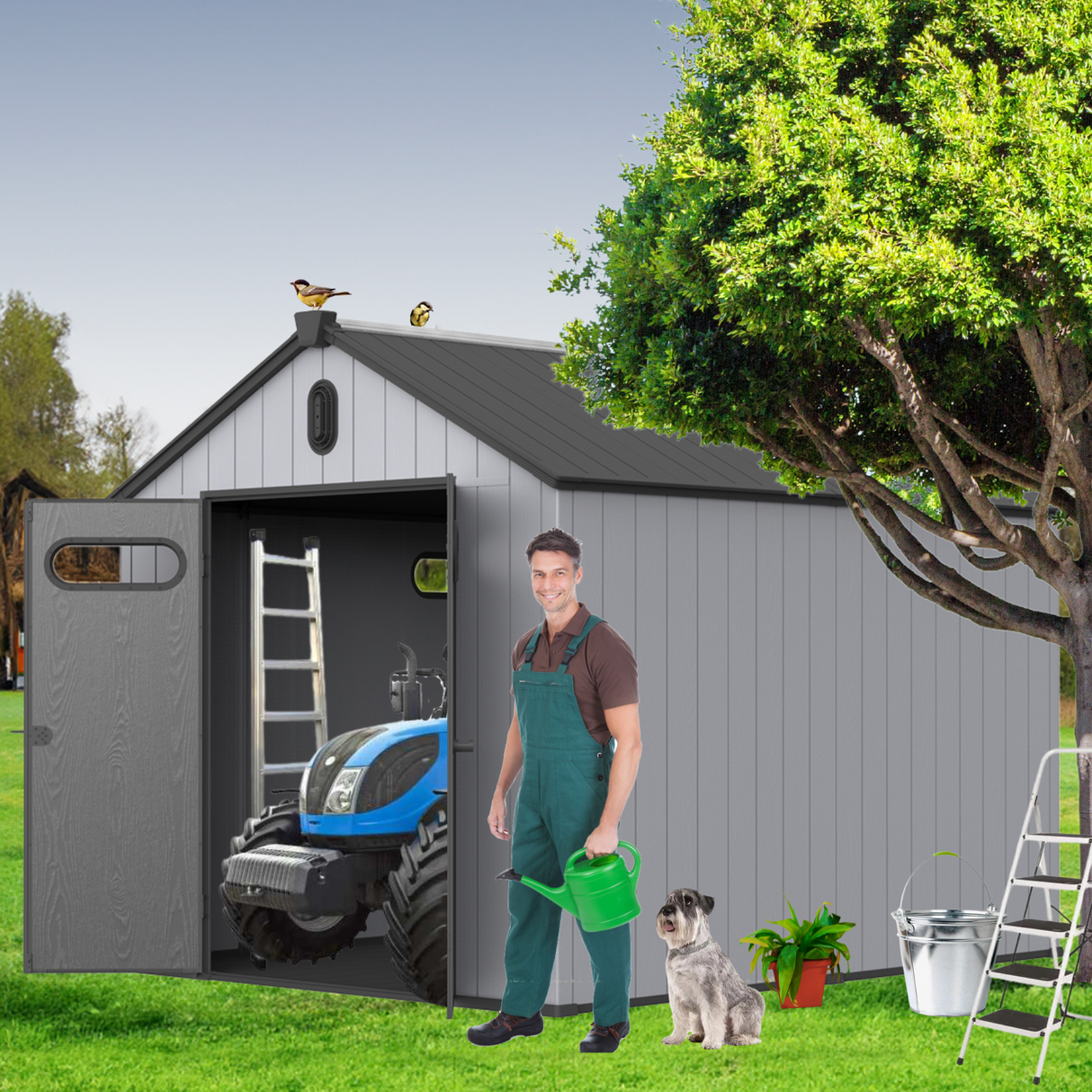 8×10ft Plastic Storage Shed for Backyard Garden Big Spire Tool Black Grey