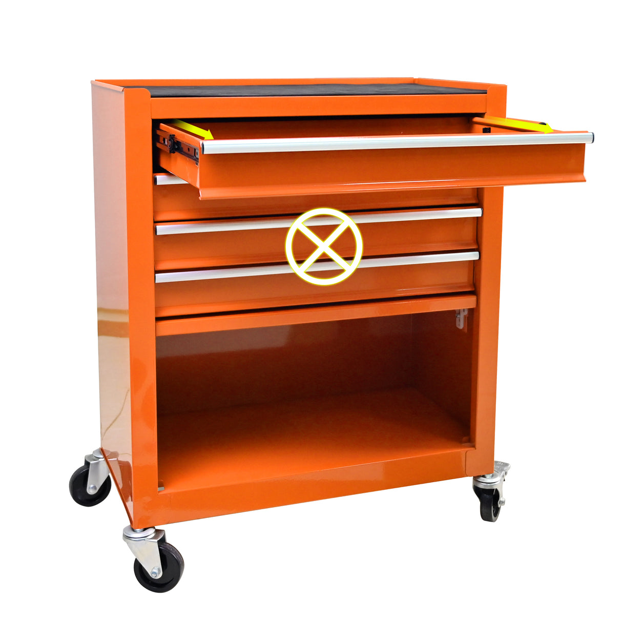 Chariot à outils multifonctionnel à 4 tiroirs avec roulettes Orange