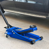 3T Heavy Duty Horizontal Double Pump Floor Jack Foot Model and Steel Racing with Dual Piston Quick Lift Pump 6,000 lb Capacity--Blue