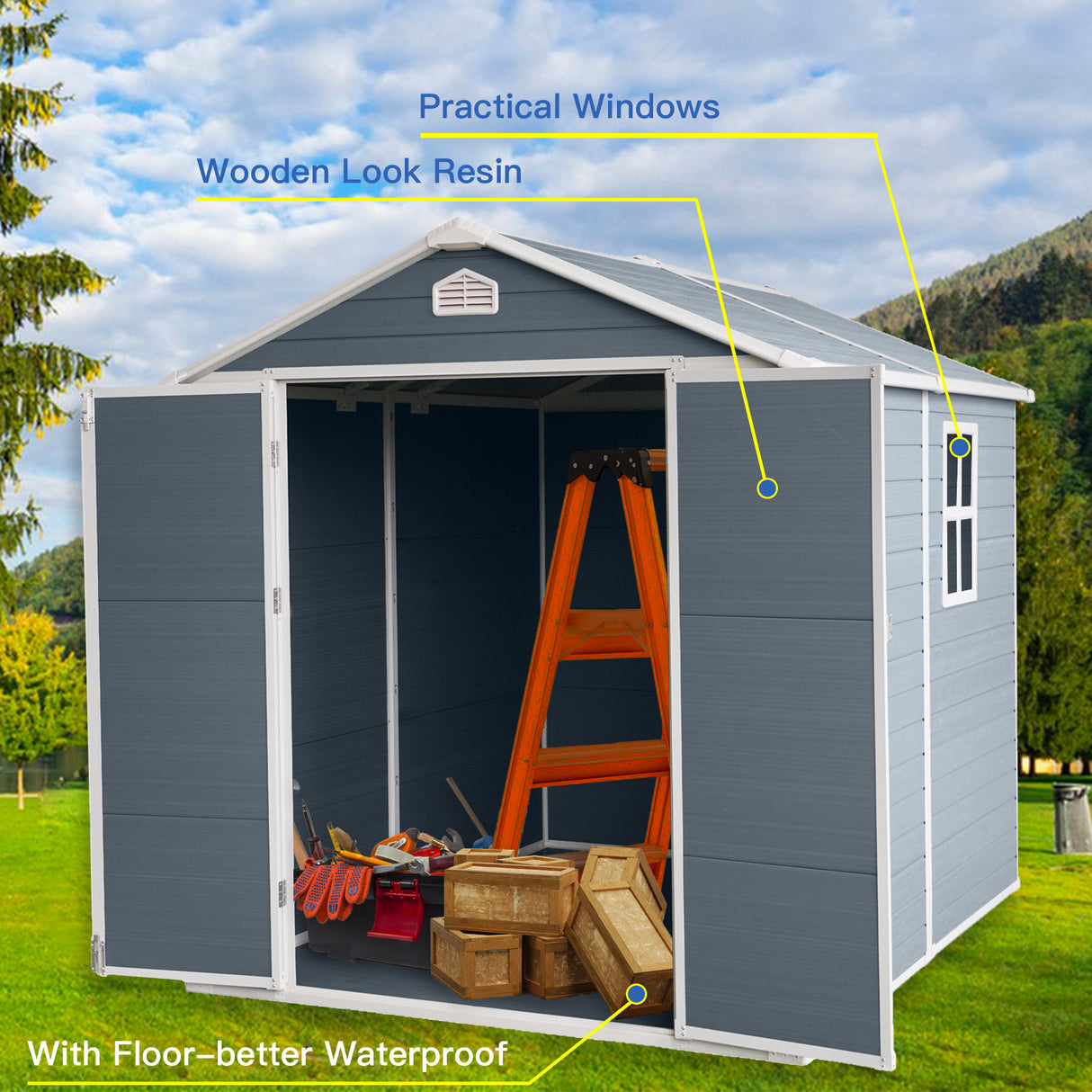 6x8ft Resin Outdoor Storage Shed Kit-Perfect to Store Patio Furniture Grey