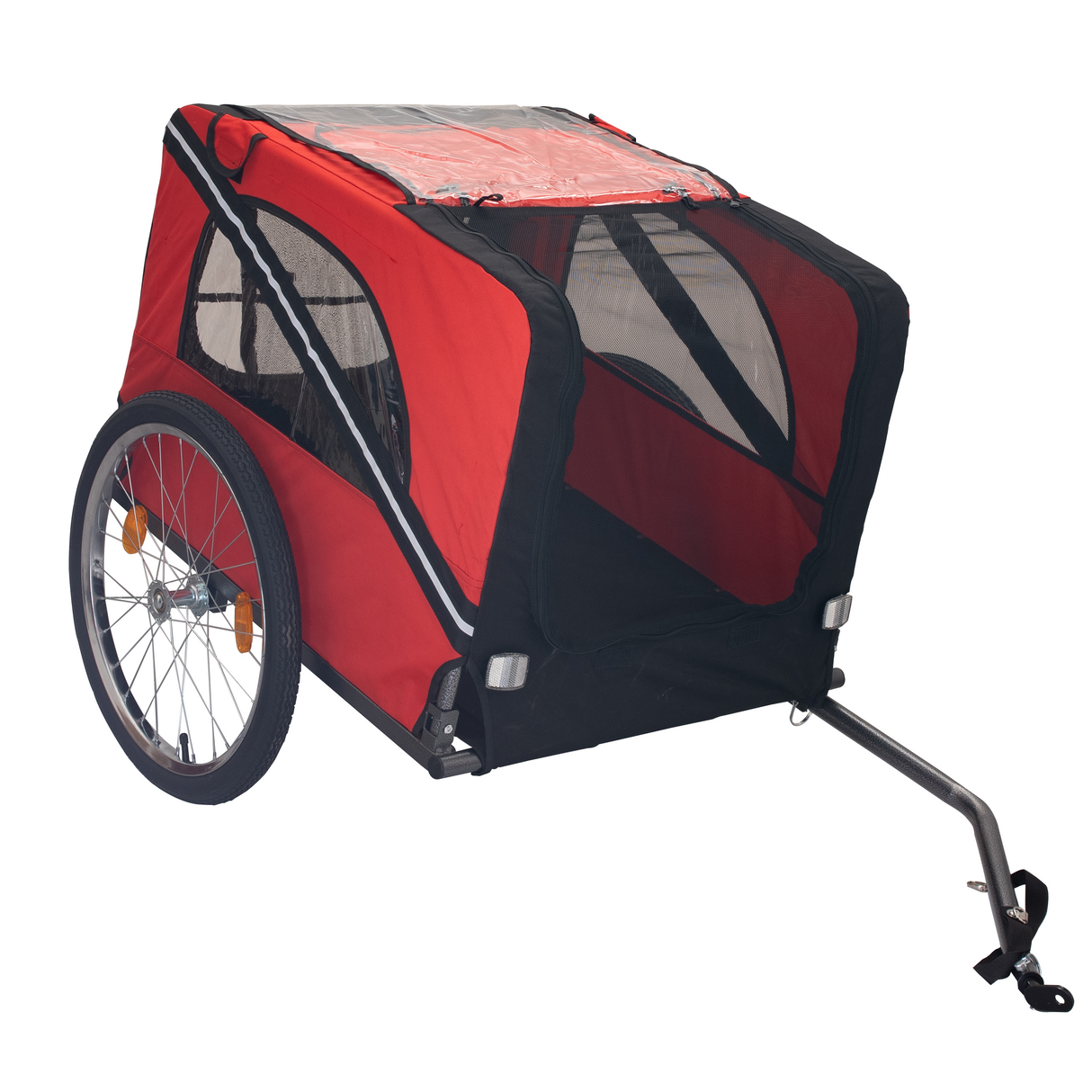 Remolque de bicicleta para perros Carro para perros de malla transpirable con 3 entradas Bandera de seguridad 8 reflectores Carro plegable para transportar mascotas con ruedas de 20 pulgadas Portabicicletas para perros medianos y pequeños Rojo Negro