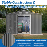 10X8 FT Outdoor Storage Shed Metal Foundation & Lockable Doors Tool for Garden Patio Backyard Lawn Grey