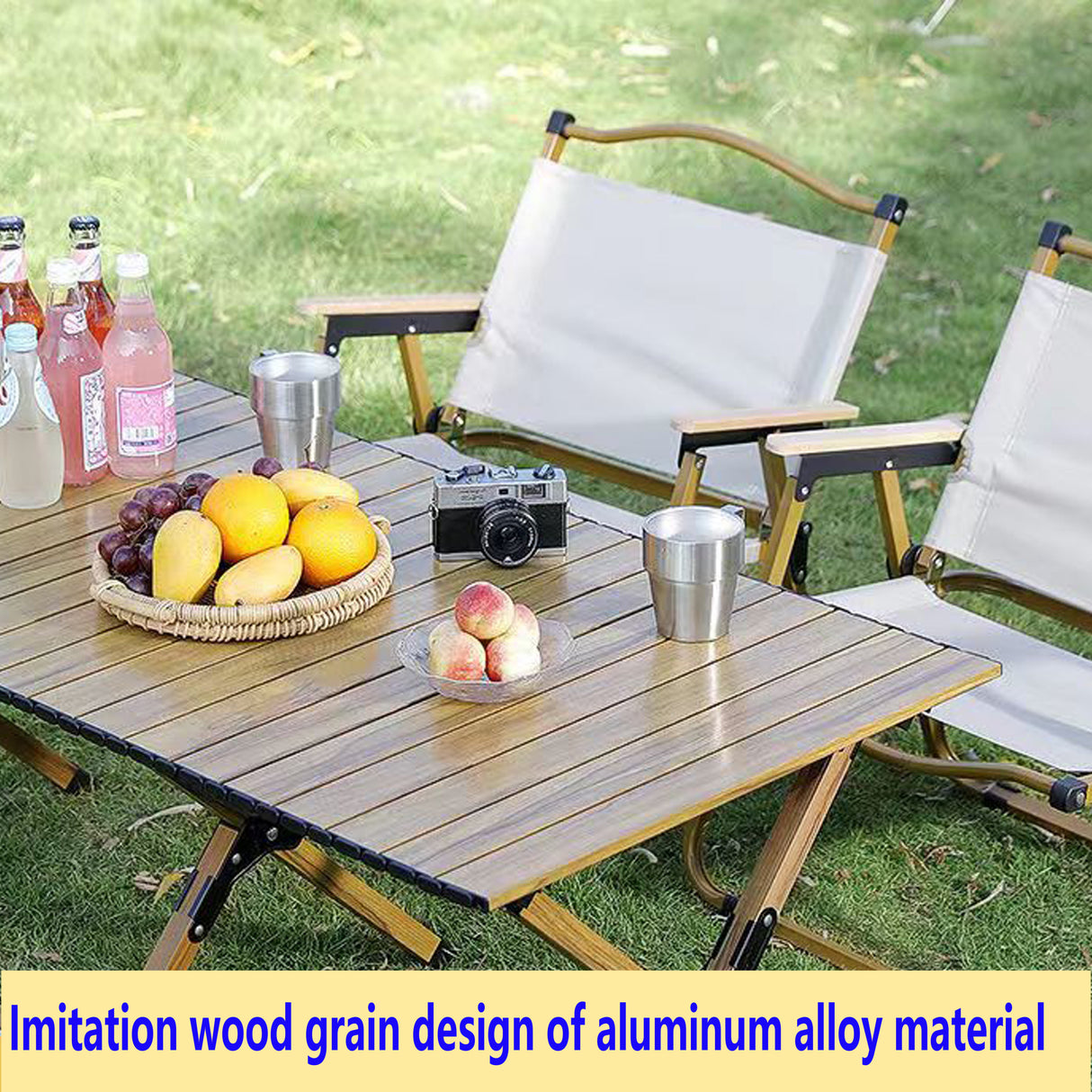 Portable Picnic Table Rollable Aluminum Alloy Table Top with Folding Solid X-shaped Frame