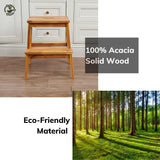 Tabouret à deux marches en bois d'acacia rectangulaire de petite taille, capacité de 250 lb