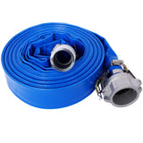 1,5" ID × 50 ft Pool Backwash Slange Heavy Duty Forsterket Blå PVC Lay Flat Vannutløpspumpeslanger for svømmebassenger og rene filtre med Camlock C og E-koblinger i aluminium