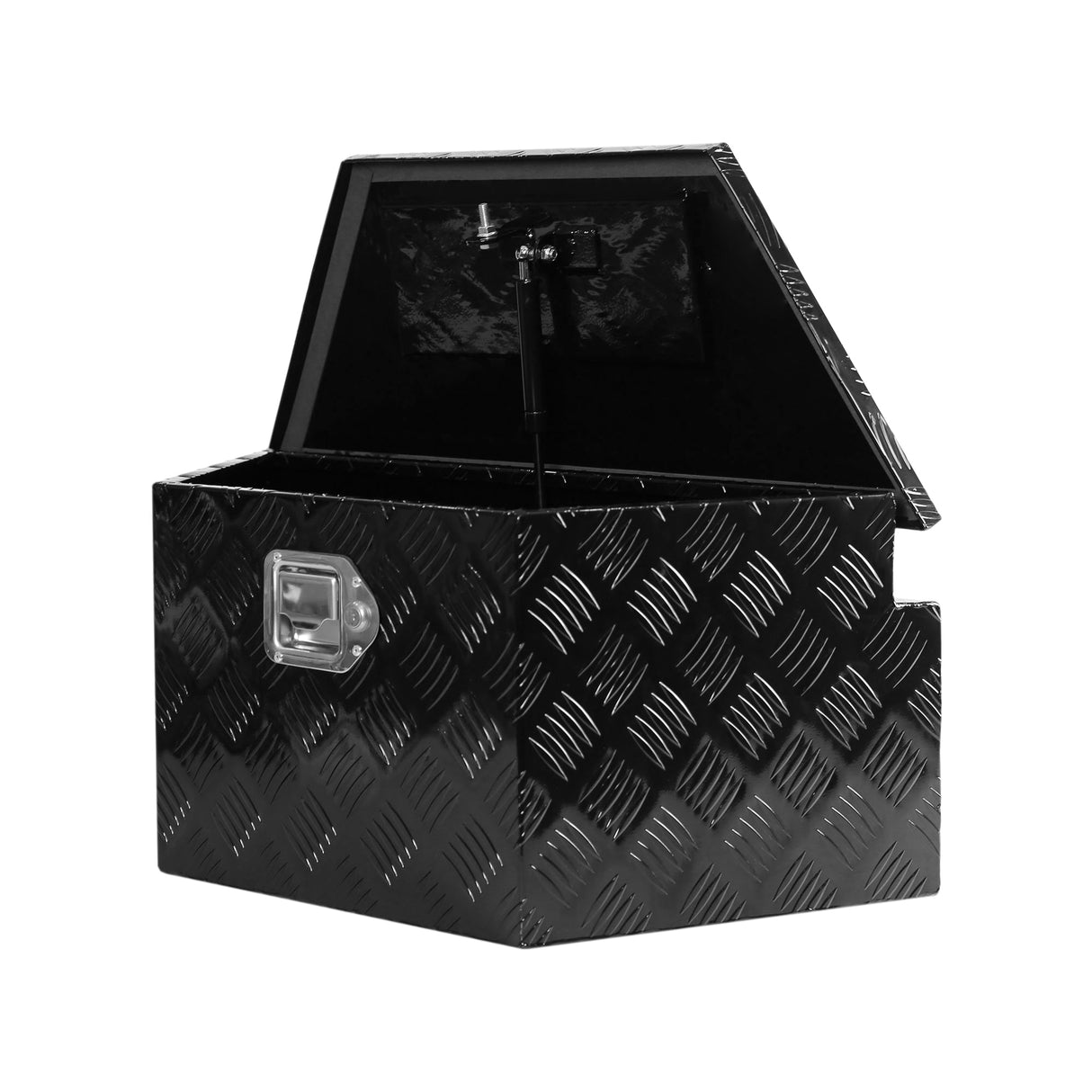 Caja de herramientas chapada en rayas de aluminio de 26 pulgadas para camioneta, camioneta, remolque, lengüeta, organizador de almacenamiento impermeable con cerradura y llaves, negro 26.2 x 13.2 x 12 pulgadas