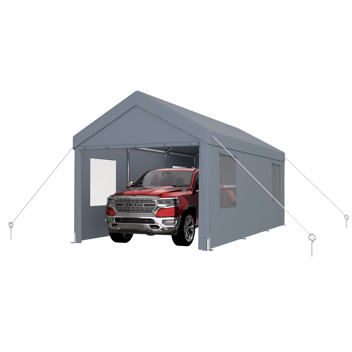 Abri d'auto 10' x 20', auvent de garage portable robuste avec 2 portes enroulables et 4 fenêtres ventilées - gris