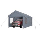 Abri d'auto 10' x 20', auvent de garage portable robuste avec 2 portes enroulables et 4 fenêtres ventilées - gris