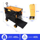 Big Large Capacity Folding Cart Extra Long Extender Wagon Folding Garden Shopping Beach Cart Black Orange