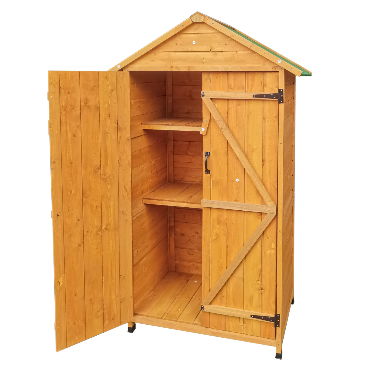 68.50"X 22.83"X 40.35" Wooden Shed Natural para sa Backyard Garden na Malaking Spire Tool Storage