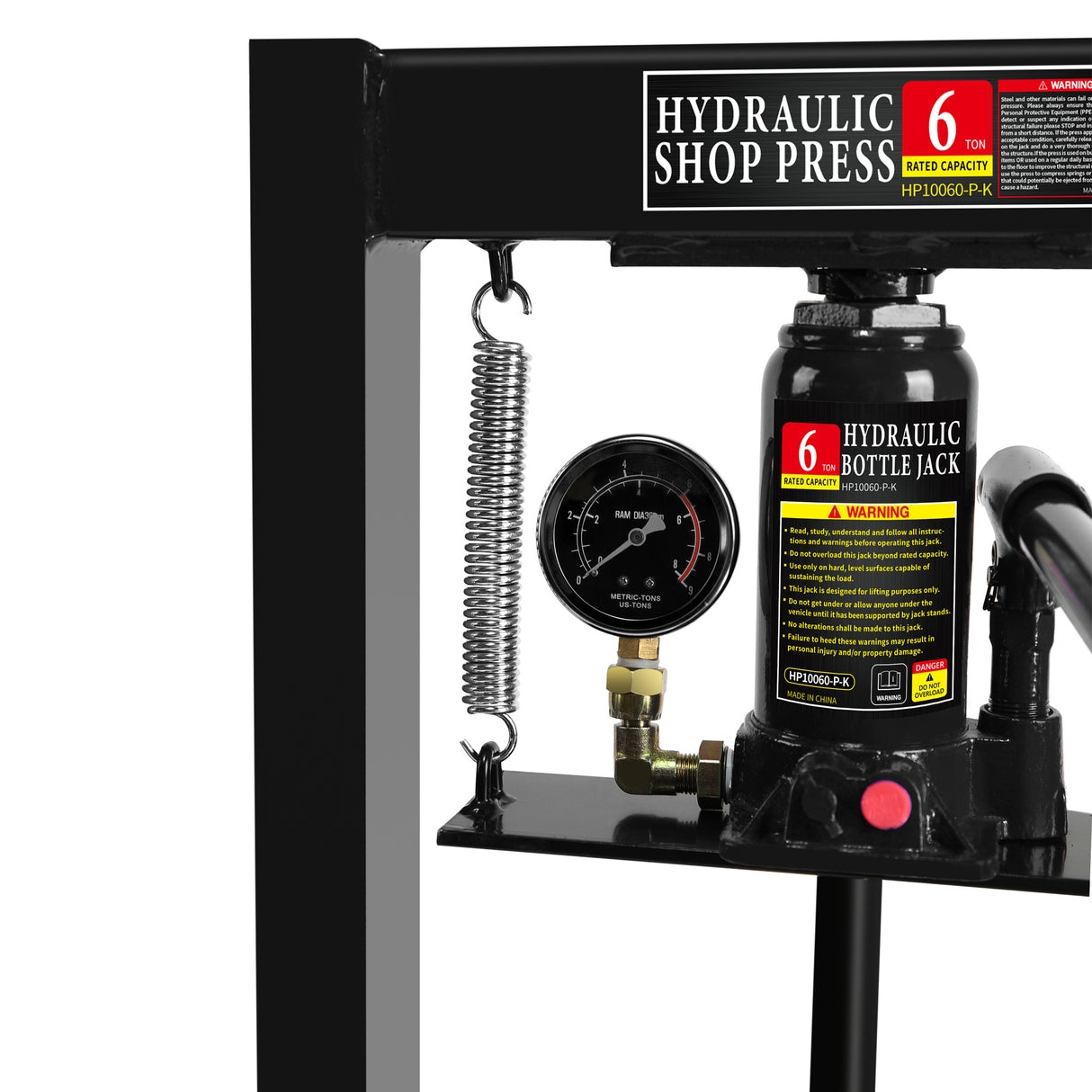 6 Ton Hydraulic Shop Floor Press na may Pressure Gauge Steel H-Frame Steel Plate Naaayos na Working Table Black