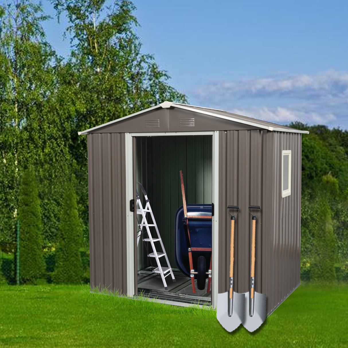 6ft x 5ft Outdoor Metal Storage Shed with Window Gray