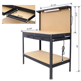 Steel Workbench Tool Storage Workshop Table W/Drawer and Peg Board 4xAC Outlets 2xUSB Ports