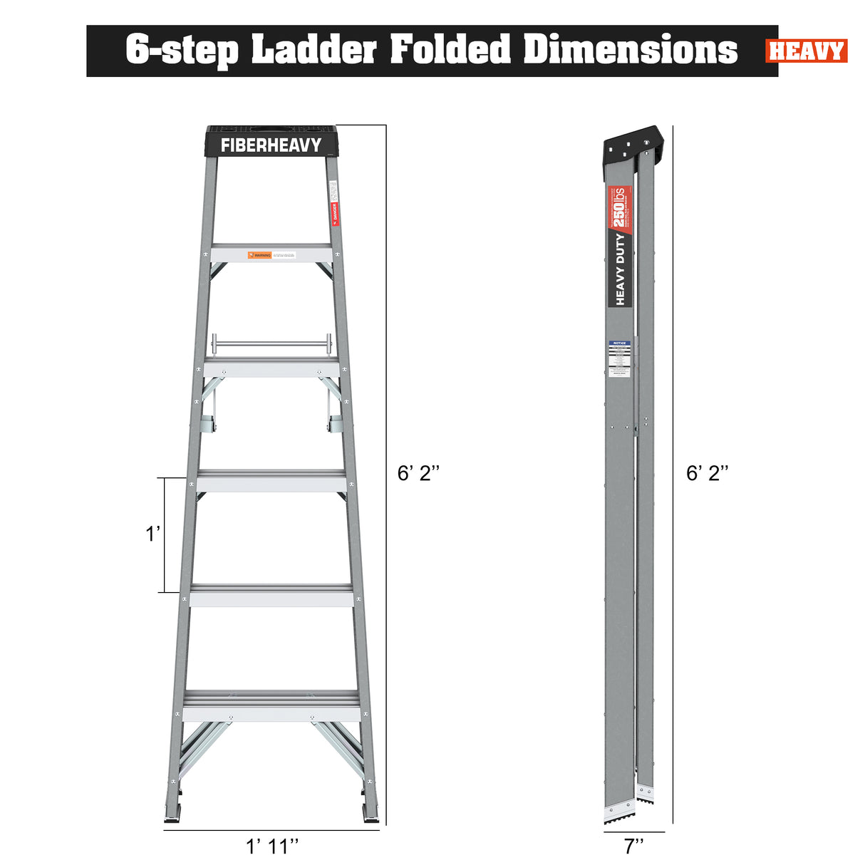 Fiberglass Step Ladder 6-foot 250lbs--Gray