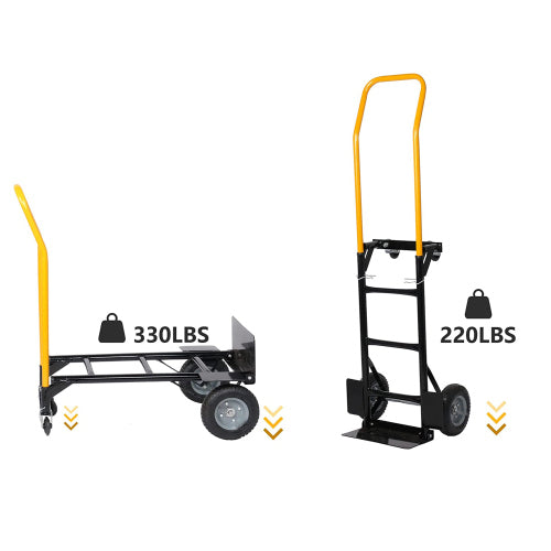 Handwagen voor twee doeleinden, 2-wielige dollywagen en 4-wielige duwwagen met zwenkwielen, capaciteit van 330 lbs, zware platformwagen voor het verplaatsen van magazijnen, tuinkruidenierswaren