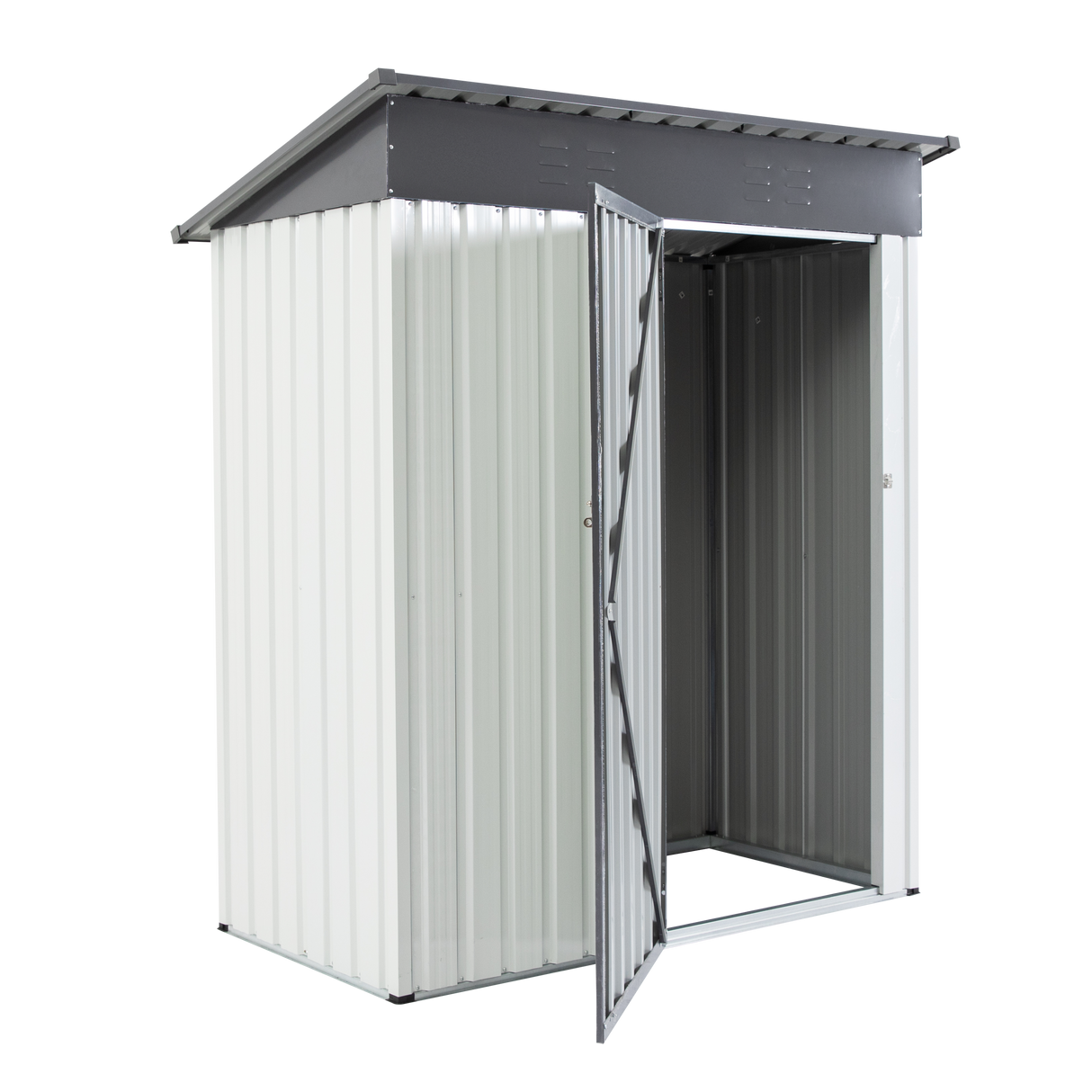 5x3x6ft Hardin Metal Storage Lifter Shed Mga Tool sa Panlabas na Pag-iimbak ng Rainproof Hinge Door Version Grey White