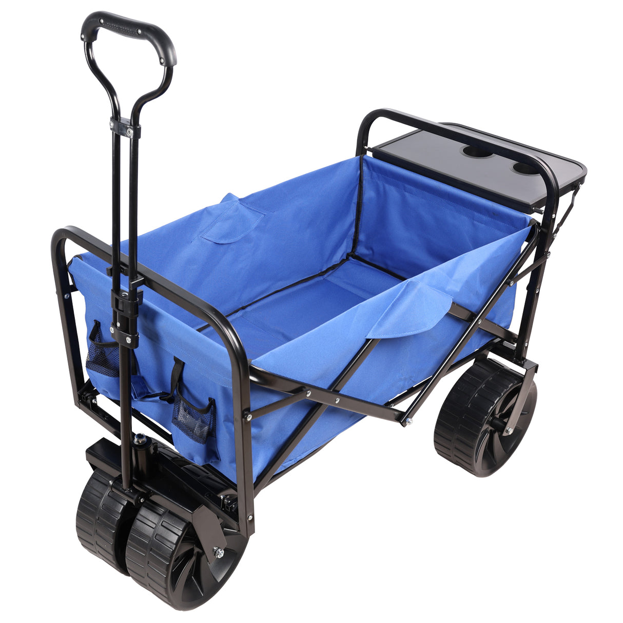 Folding Wagon Garden Shopping Beach Cart Blue Metal