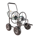 4 Wheels Portable Garden Hose Reel Cart with Storage Basket Rust Resistant Heavy Duty Water Hose Holder