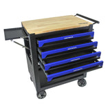 4 Drawers Multifunctional Tool Cart with Wheels and Wooden Top Blue