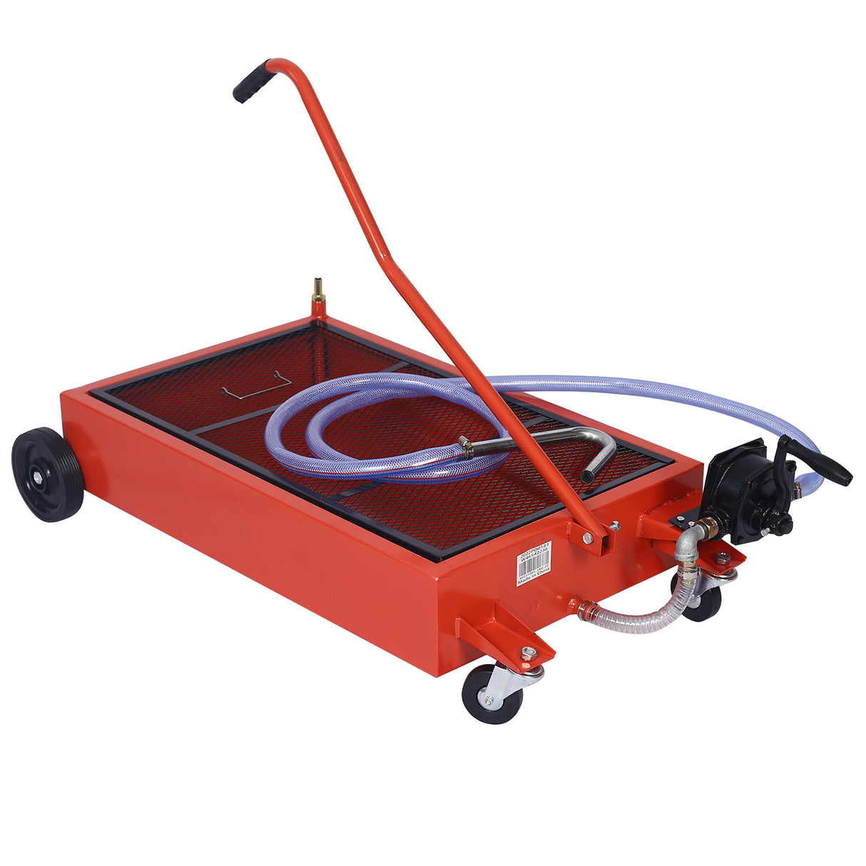 17-Gallon Low-Profile Oil Drain Pan with Pump- Red