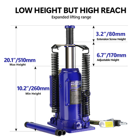 20 ton pneumatische luchthydraulische flessenkrik met handmatige handpomp Heavy-duty auto-vrachtwagen-reistrailer-reparatielift