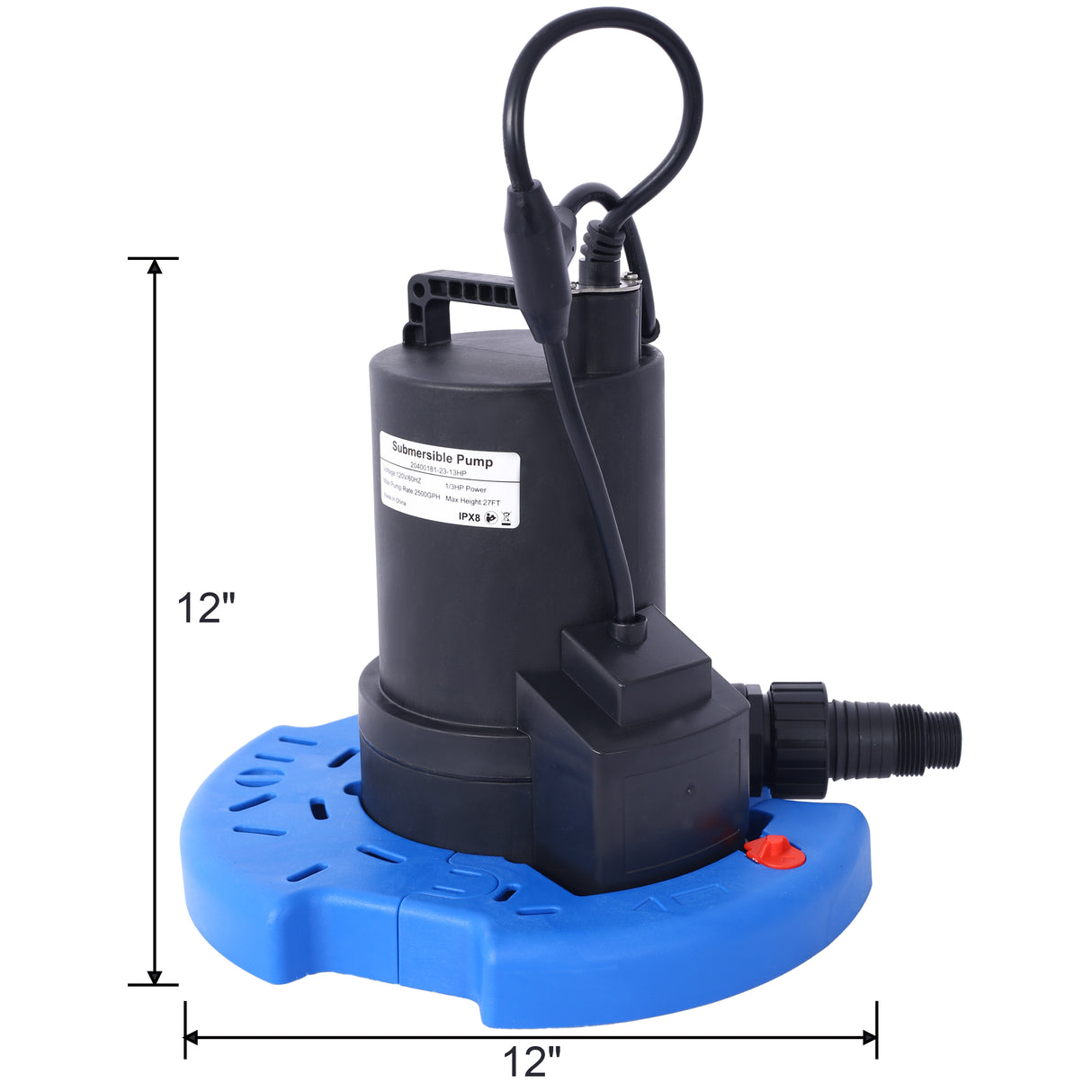 1/3 HP Automatic Swimming Pool Cover Pump 120 V Submersible with 3/4 Check Valve Adapter 2500 GPH Water Removal for Pool Hot Tubs Rooftops Water Beds and More