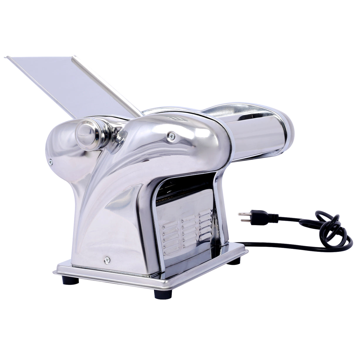 Machine à pâtes électrique 110 V 135 W, coupe-pâte, épaisseur réglable en acier inoxydable, 3 lames, type rond de 2,5 mm + plat de 4 mm + large de 9 mm - Argent