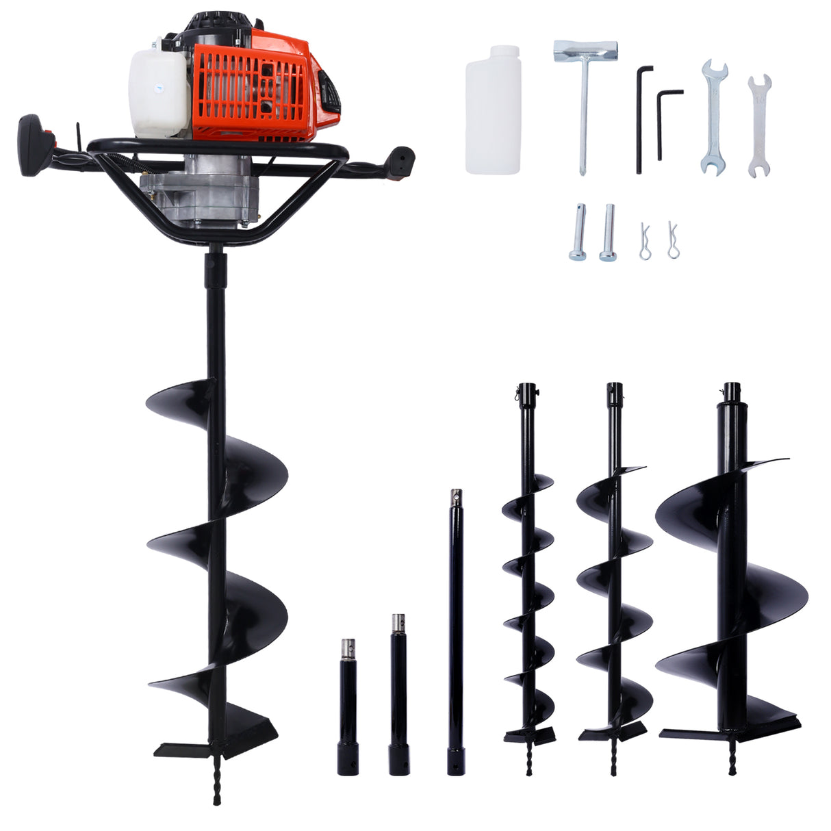 2.7HP Post Hole Digger 63cc Gas-Powered 2-Stroke Auger Digging Drill Shaft Size 3/4" EPA certificated with L4"+L6"+L8"+L12" DRILL BITS+EXT ROD KITS