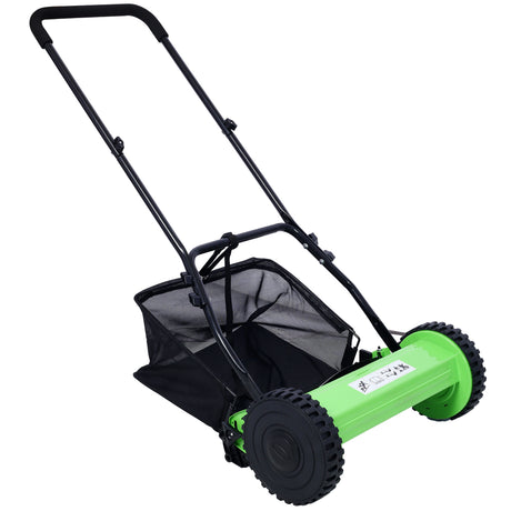 16-Inch 5-Blade Push Reel Lawn Mower with Grass Catcher Green