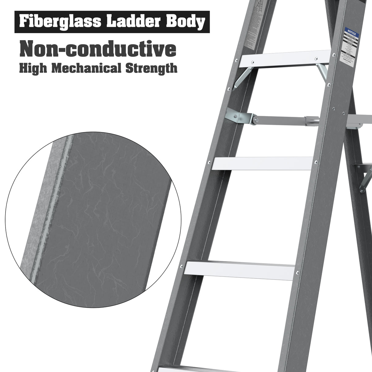 Fibreglass Step Ladder 6-foot 250lbs--Gray