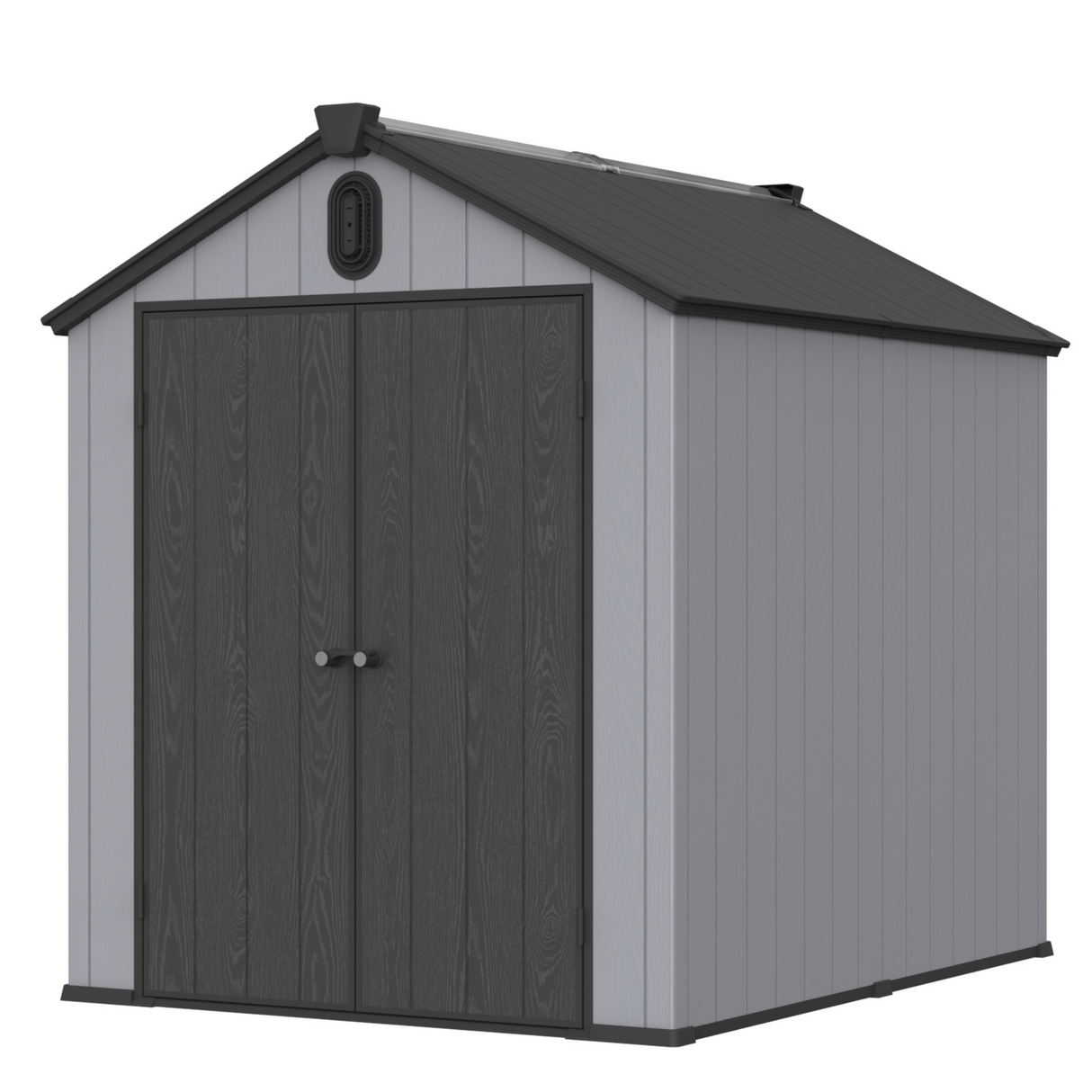 Hangar de rangement en plastique 6 × 8 pieds pour jardin d'arrière-cour, outil à grande flèche, noir et gris