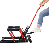 Hydraulic Motorcycle Lift Jack 1500 LBS Capacity ATV Scissor Portable Table na may 4 Wheels Foot-Operated Hoist Stand para sa ATV UTV na may Tie Down