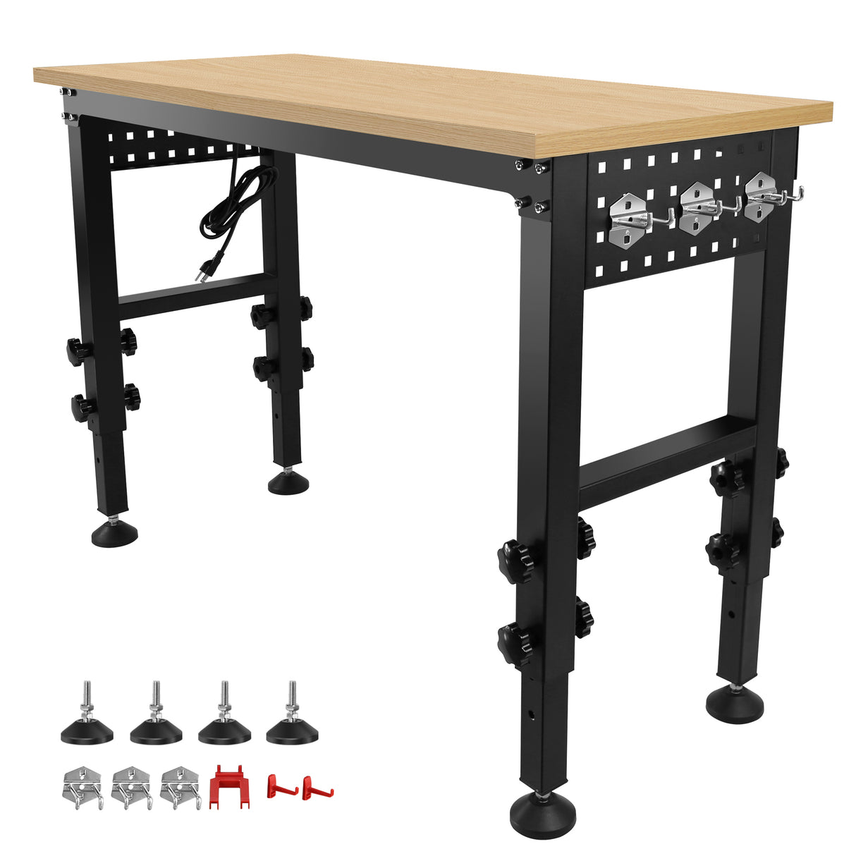 48 "Adjustable Workbench with Power Outlet Heavy Duty Load Capacity Hardwood Suitable for Workshop Office Garage Home