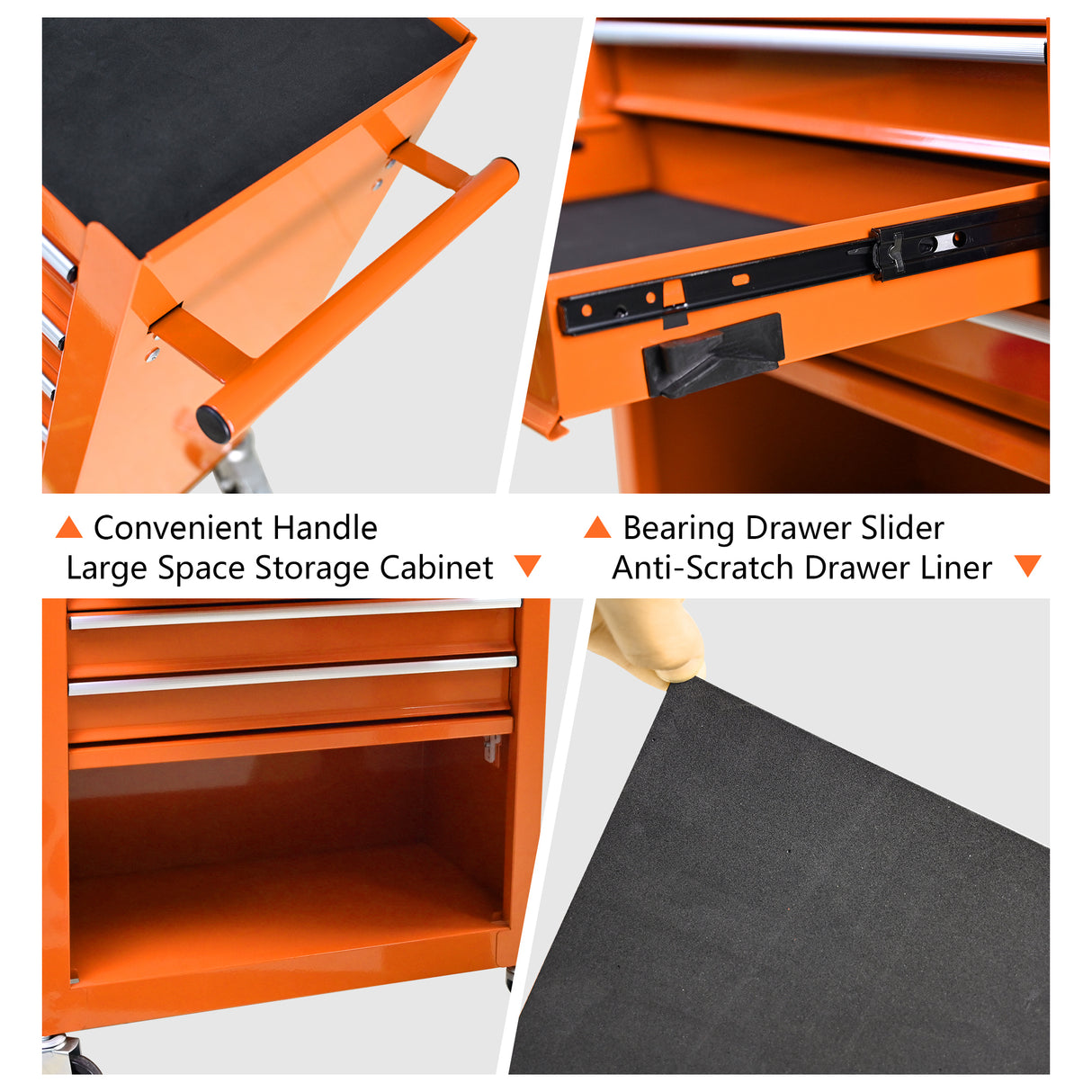 4 Drawers Multifunctional Tool Cart with Wheels Orange