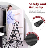 Four Step Ladder Lightweight Folding Stool Wide Anti Slip Pedal and Safety Handle Sturdy Steel Multi-Purpose Suitable for Home Kitchen and Office Elevators