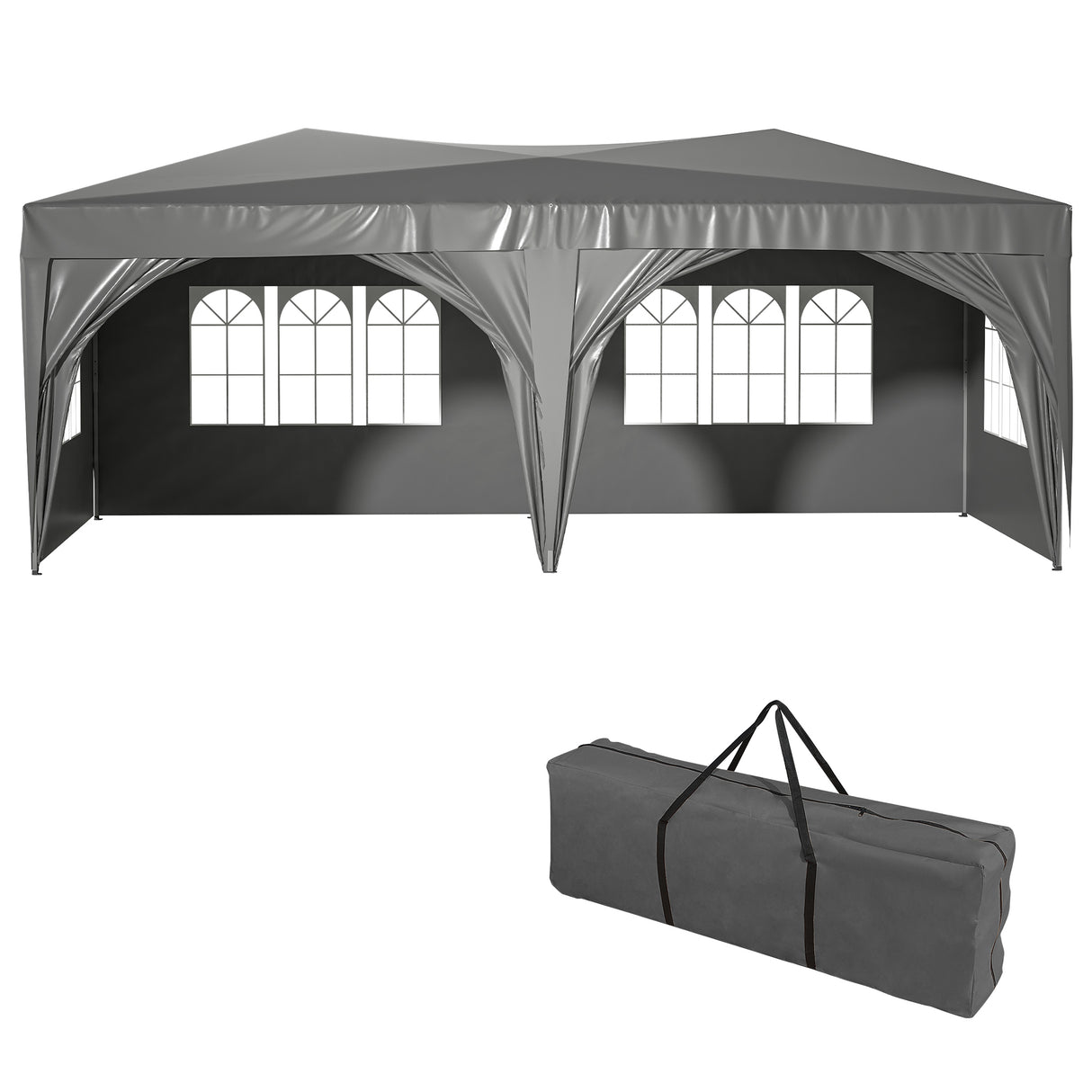 10'x20' EZ Pop Up Canopy Outdoor Portable Party Folding Tent with 6 Removable Sidewalls + Carry Bag + 6 pcs Weight Bag Beige Grey