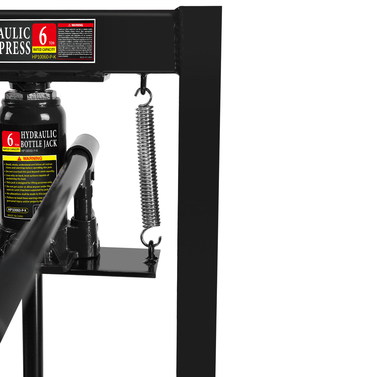 6 Tonns hydraulisk gulvpresse med trykkmåler Stål H-ramme Stålplater Justerbart arbeidsbord Svart