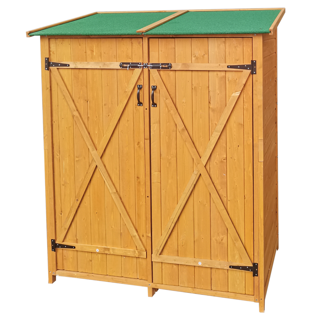 63.58"X 24.6"X 53.15" Wooden Shed Natural for Backyard Garden Big Tool Storage Flat Roof Room