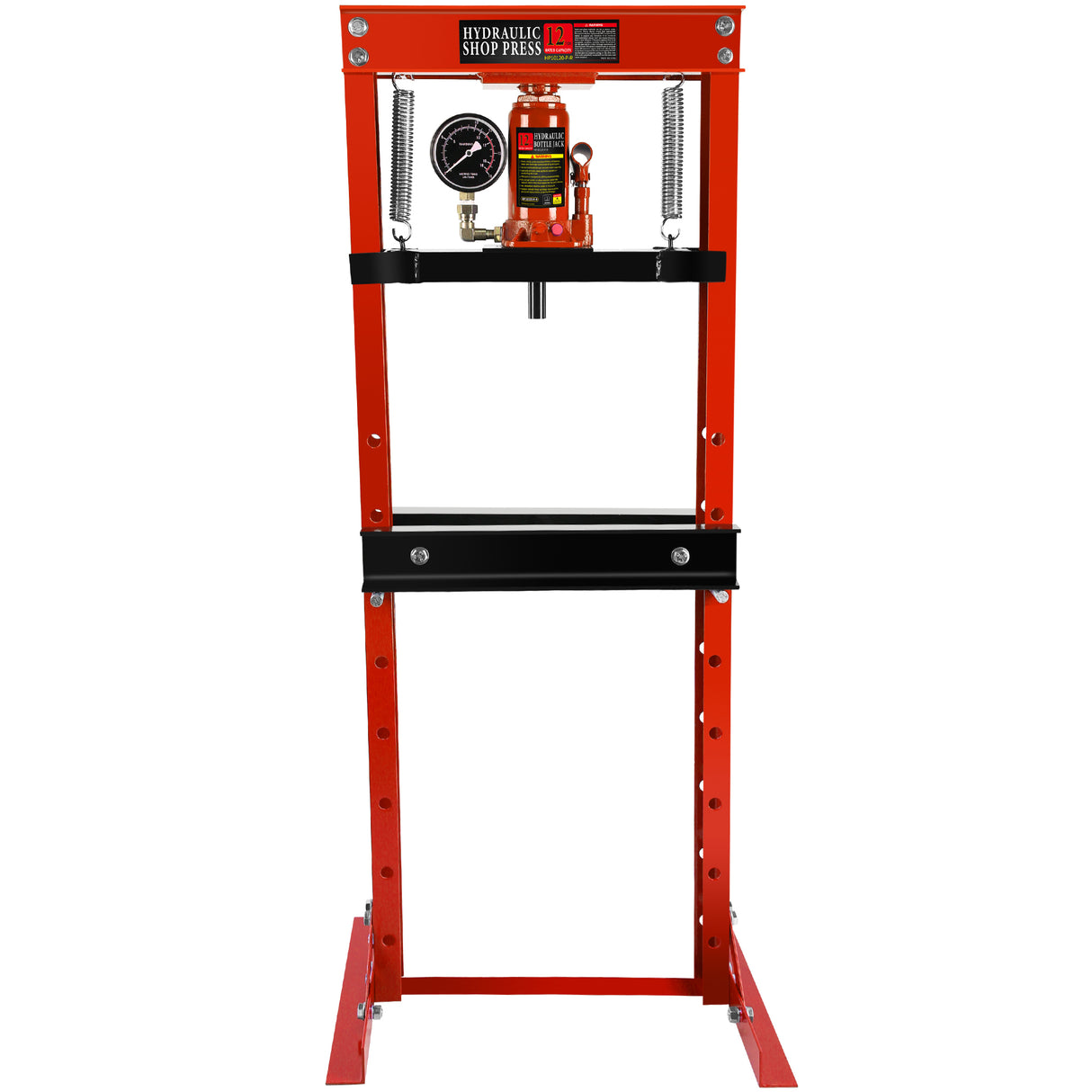 Steel H-Frame Hydraulic Garage/Shop Floor Press na may Stamping Plate Pressure Gauge 12 Ton (24,000 lb) Kapasidad na Pula