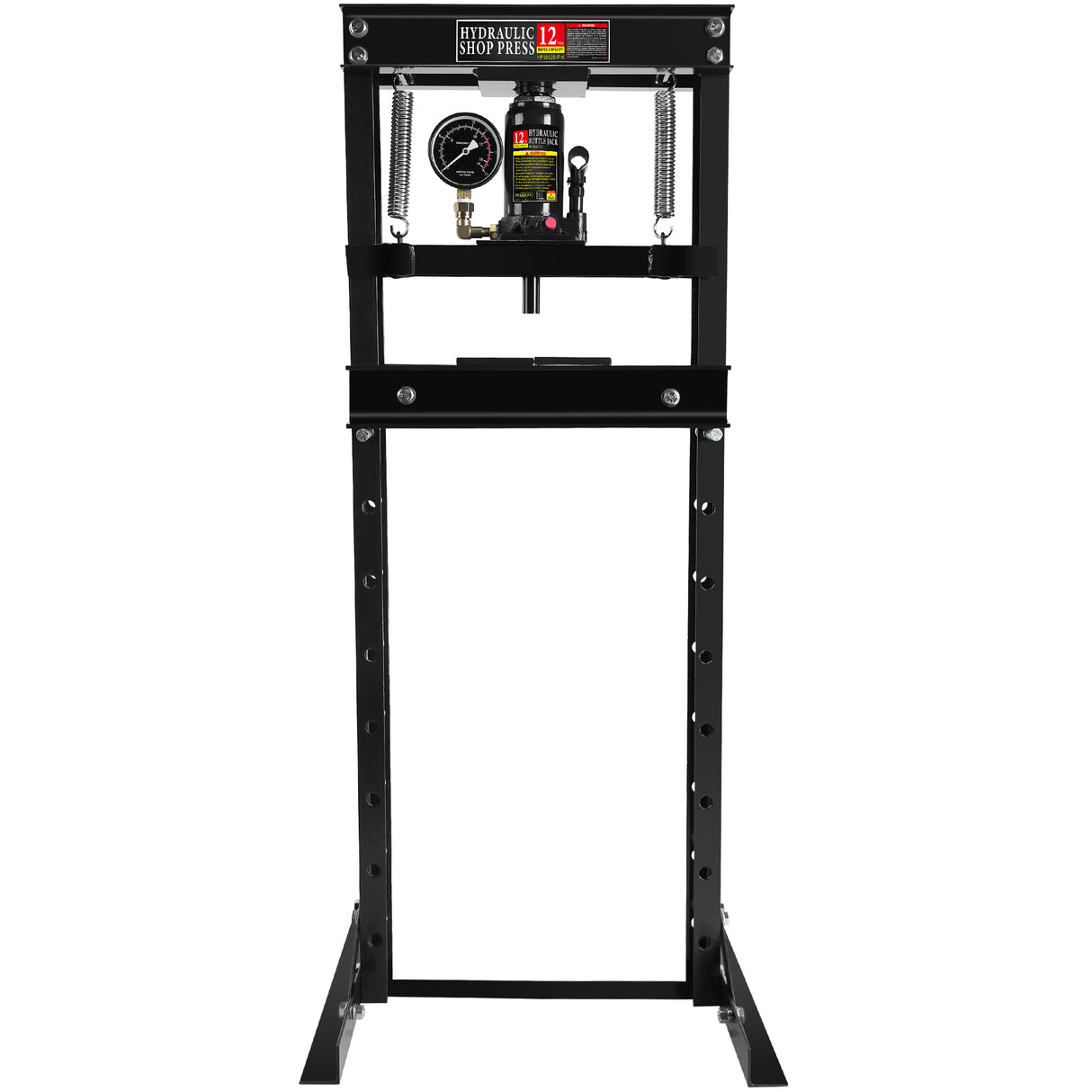 Hydraulische Garagen-/Werkstattpresse aus Stahl mit H-Rahmen, Stempelplatten, Manometer und 12 Tonnen (24.000 lb) Kapazität, Schwarz