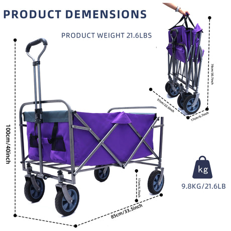 Carrito de playa micro plegable multiusos para jardín al aire libre, carrito plegable para acampar, color morado y plateado