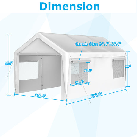 Carport-Überdachung, 10 x 20 Fuß, robuste Boots- und Autogarage mit abnehmbaren Seitenwänden und aufrollbaren, belüfteten Fenstern, weiß