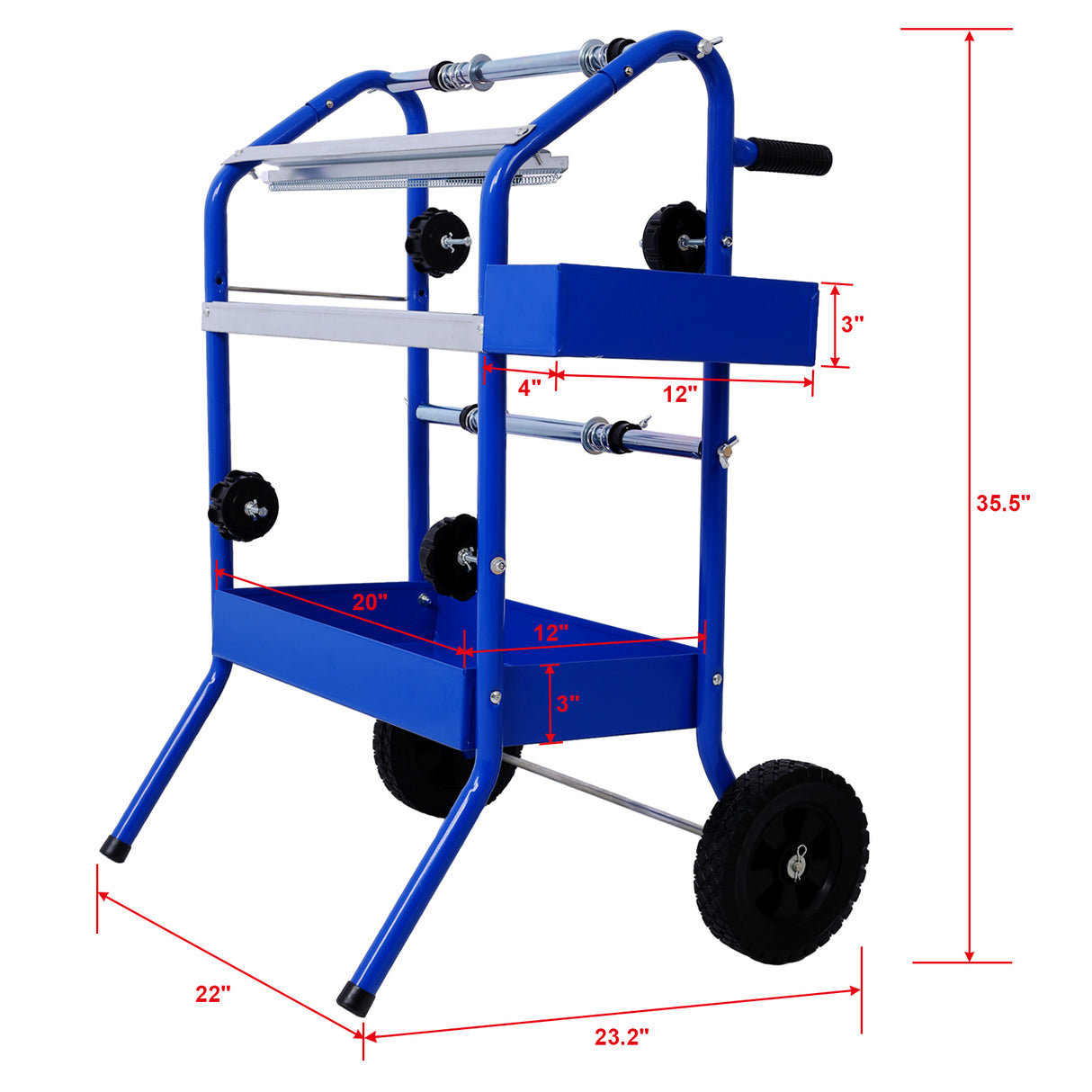 Macchina mobile per carta per mascheratura multi-rotolo da 18" con vassoi di stoccaggio Blu